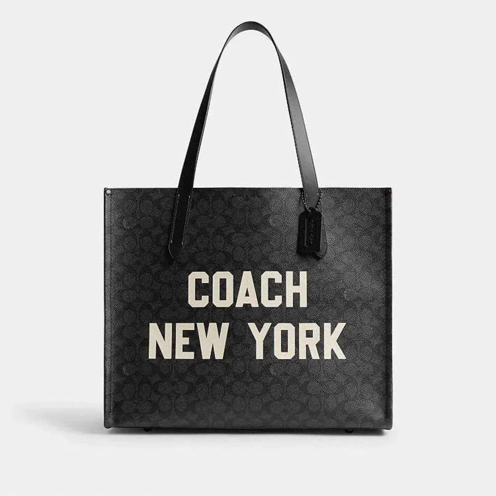 NWT Relay Tote Bag In Signature Canvas With Coach Graphic Charcoal Black CY806